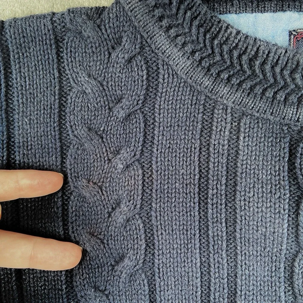 Vintage Woods & Gray Sweater Mens XL Blue Cable Knit Argyle Preppy‎ Heavy Cotton